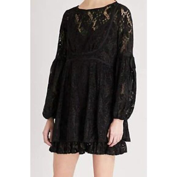 Free People Lace Peasant Balloon Sleeve Dress Sz S - Picture 2 of 7